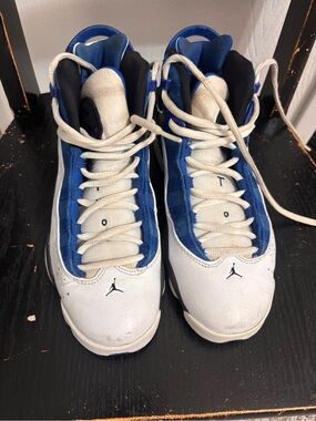 Jordan Kids White and Blue High-Top Basketball Sneakers